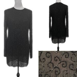 VGUC -  Vintage Alvin Valley Beaded Silk Dress in Black